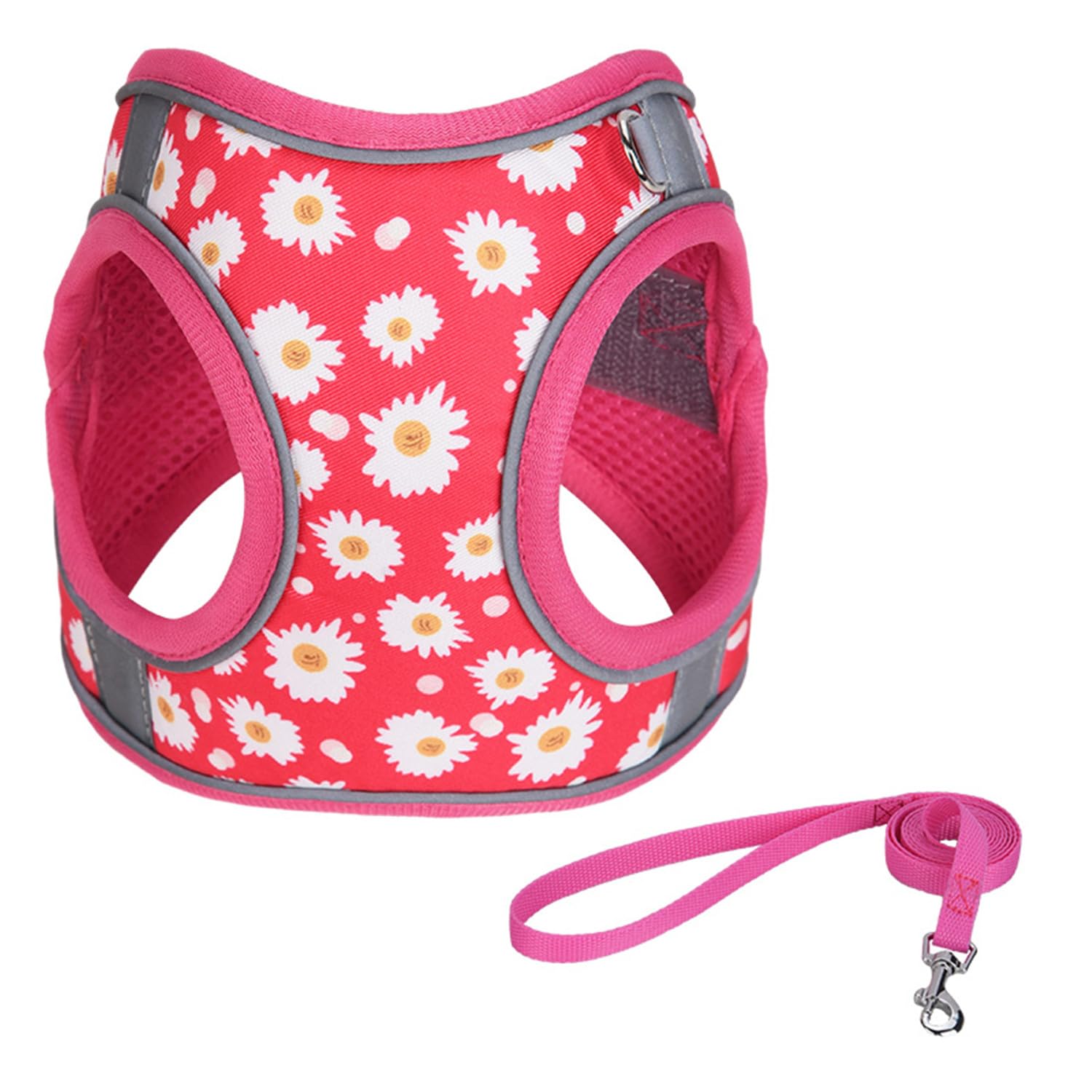 KocaPlye Step in Dog Harness No Pull Flower Adjustable Soft Mesh Padded Reflective Velcro Pet Vest Harness and Leash Set for Small Medium Dogs