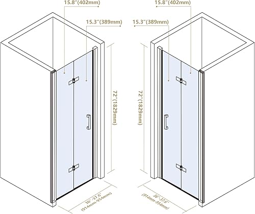 Miniatura 6 de Puertas de ducha plegables sin marco para baño, puertas de ducha pivotantes de 36 a 37.6 pulgadas de ancho x 72 pulgadas de alto, paneles de ducha