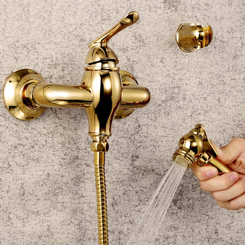 Spruzzatore per bidet con acqua fredda e calda, in ottone, portatile, per doccia, doccia, bidet, rubinetto per l'igiene personale, bagno per animali domestici, titanio oro