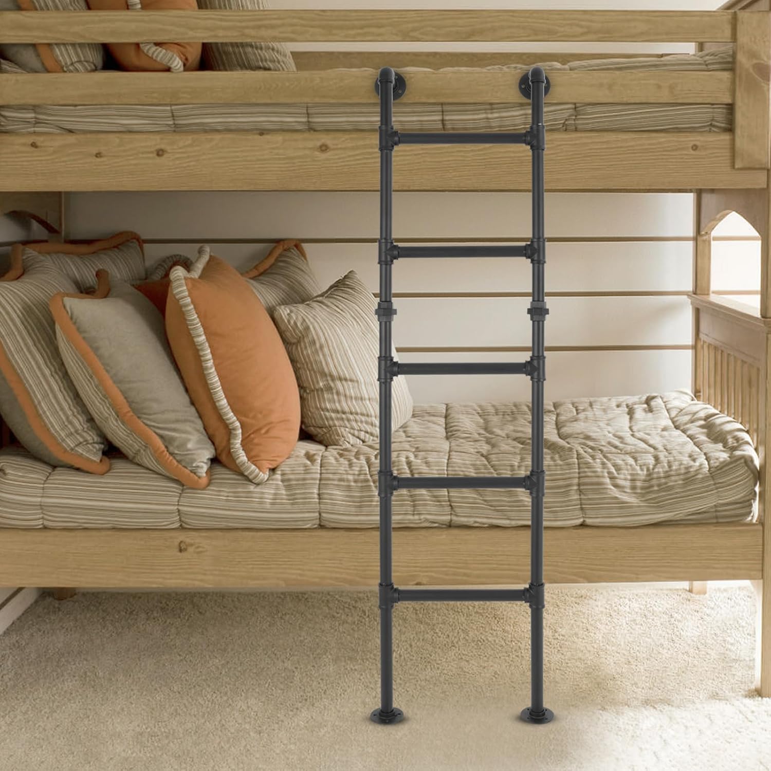 Bed Ladder 5-Step 170cm, Wall-Mounted Metal Step Ladder for Bunk Bed Loft, Wrought Iron Climbing Ladder with Rails, RV Attic Dormitory Bedroom, 67 Inch
