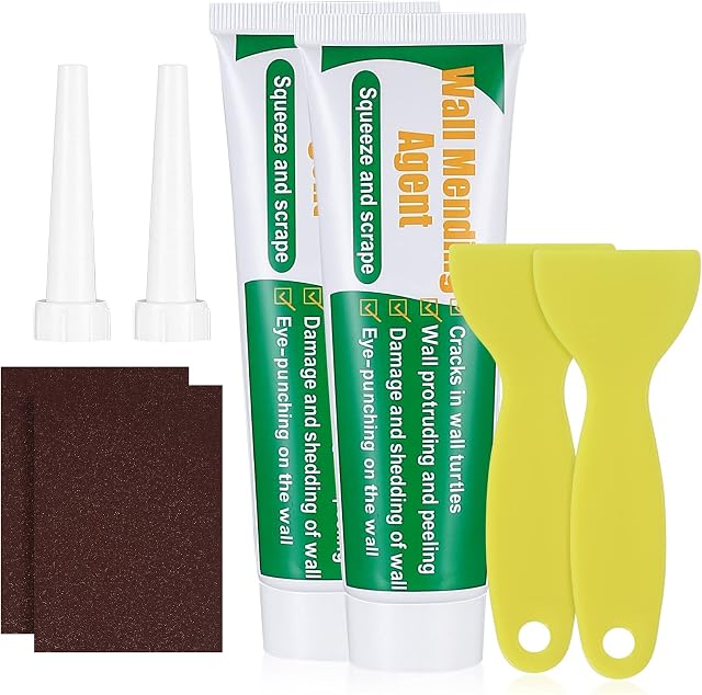 Safe Wall Mending Agent, 2Pcs Wall Repair Cream with Two Sandpapers,Filler for Walls with Scraper, Wall Crack Filler for Nail Holes, Peeling, Graffiti, Stains, Repair Tool Indoor and Outdoors