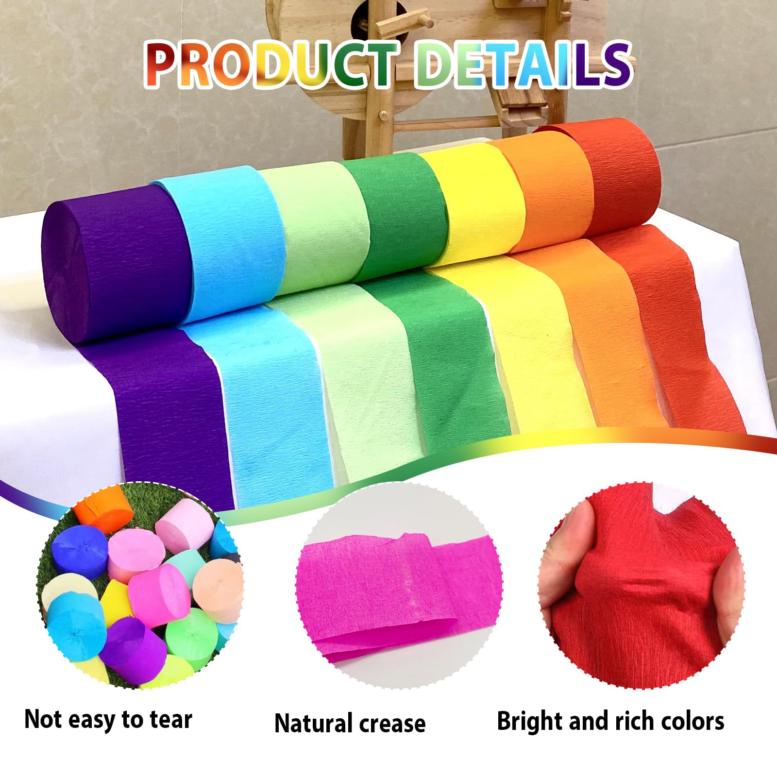 Ghirlanda Di Carta Crespa Per Feste, 6 Pezzi Pastello Arcobaleno, Lunghezza 22 M, Larghezza 4,5 Cm, Biodegradabile - 3