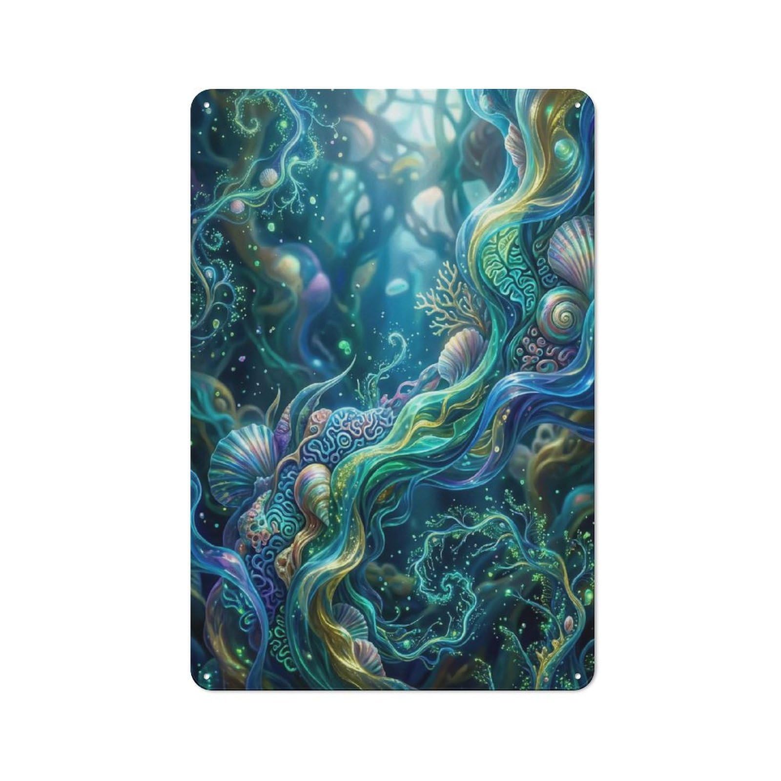 Junmoney Style-18 Workshop Style Underwater Fantasy World Decorative Metal Plaque 30X20cm, Workshop Wall Decor For Garage, Hobby Room, Office Or Man Cave