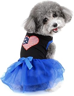 Zunea Small Dog Tutu Dress Puppy Girl Ribbon Princess Dress Summer USA Skirt with Bowtie Soft Cotton Shirt Dress Outfits Pet Daily Clothing Doggie Sundress Pet Wedding Birthday Party Costume Blue M