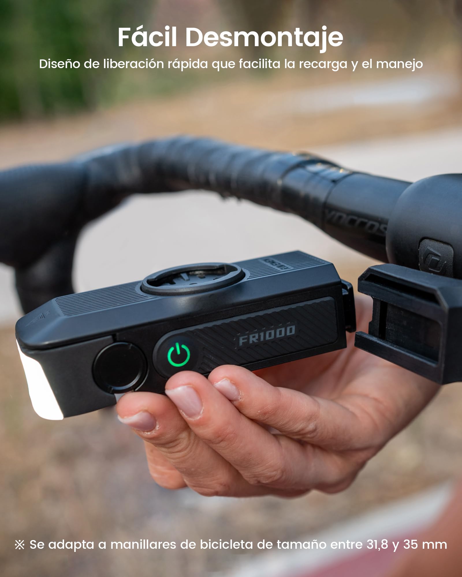 RAVEMEN FR1000 Faro Delantero Bicicleta para Iluminación Nocturna y Visibilidad Diurna Compatible con Garmin/Wahoo/Bryton Ciclocomputadores, Luz y Soporte Integrados, Encendido/Apagado Automático