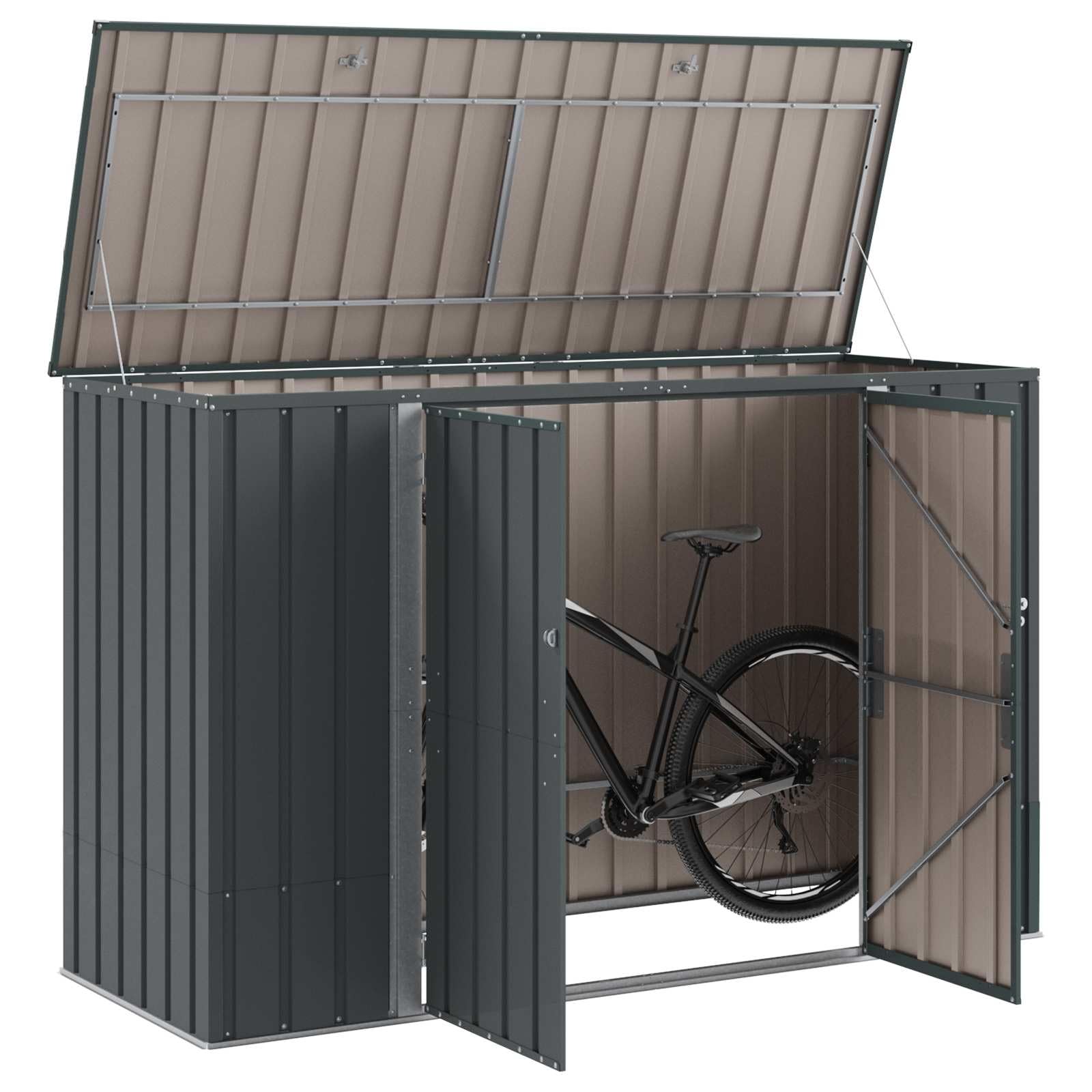 Scatola portaoggetti da giardino, in acciaio, 214 x 82 x 132 cm, richiudibile, resistente alle intemperie, con molto spazio per attrezzi da giardino, bicicletta, tosaerba, attrezzi per esterni