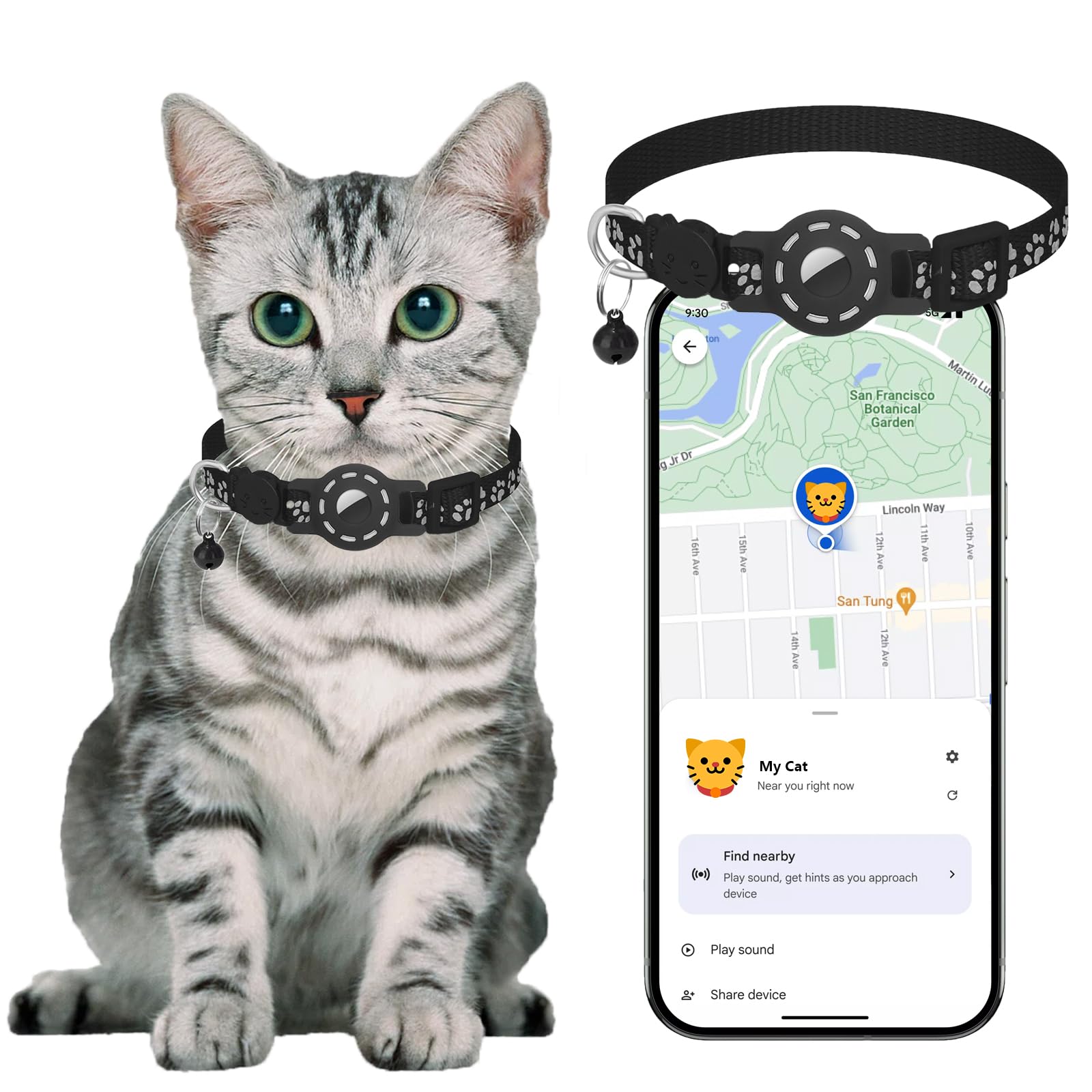 Cat Tracker Works with Android - GPS Pet Collar for Cats | No Monthly Fee | Waterproof | Replaceable Battery | Anti-Lost, Android GPS Tracker Tag, Bluetooth Smart Item Finders