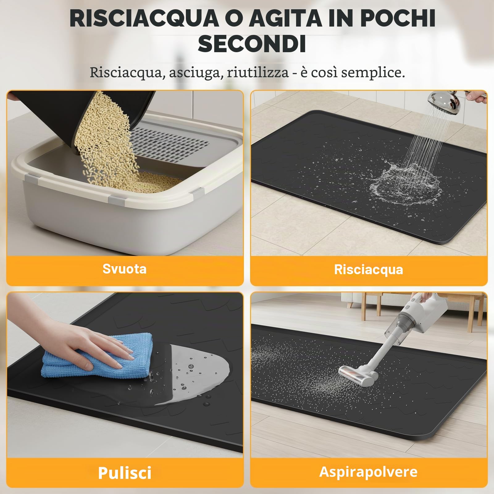 Mittimiya 86 x 56 cm Tappeto Lettiera Gatto xxl, tappetino in silicone alimentare, impermeabile, antistrappo e facile da pulire, per cassetto della lettiera, per camini con diversi gatti