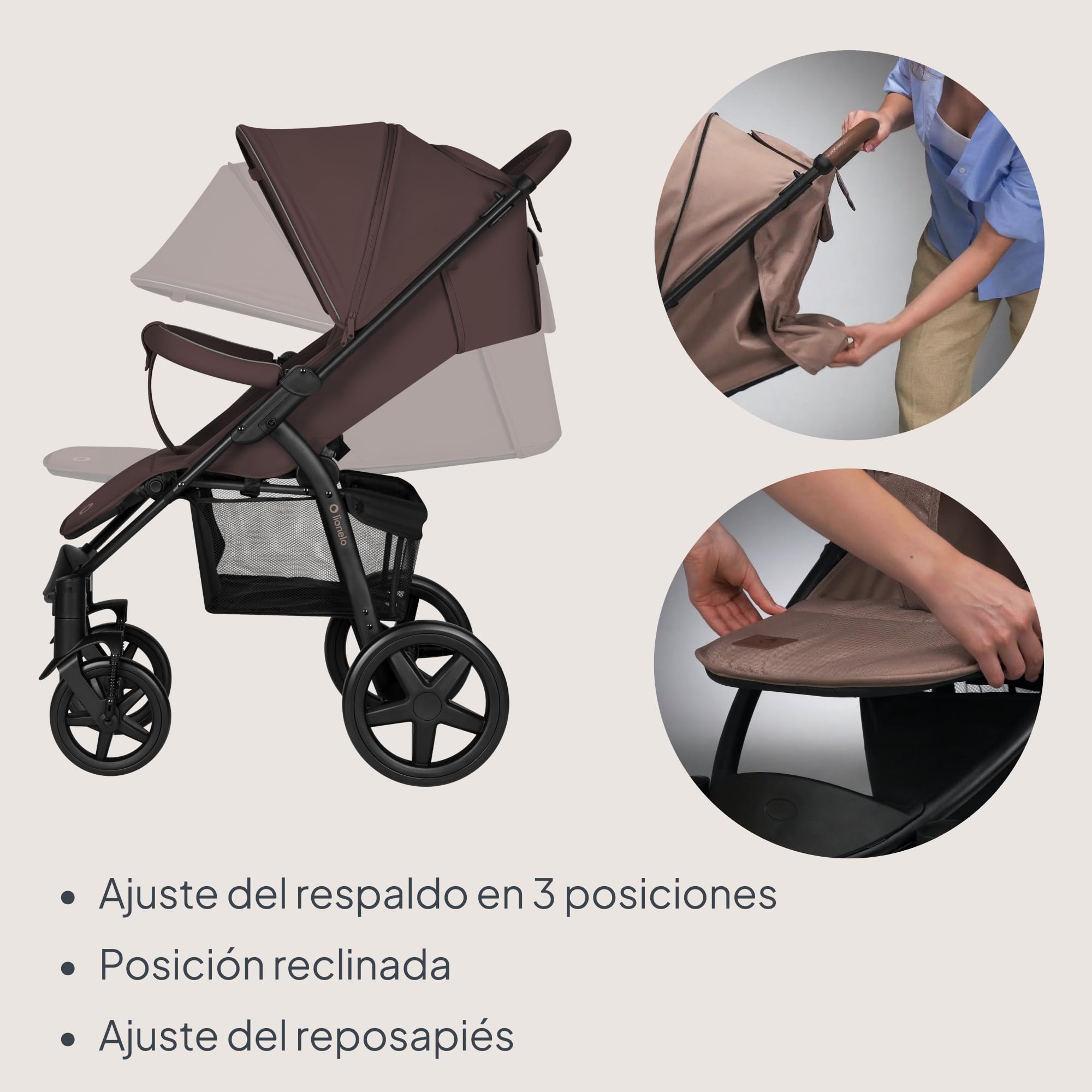 LIONELO Annet Silla de Pase Para niños hasta 22 kg 0-48M ajuste del respaldo hasta posición horizontal Capucha XXL Plegable fácil con ventana Mosquitera (Chocolate Negro)