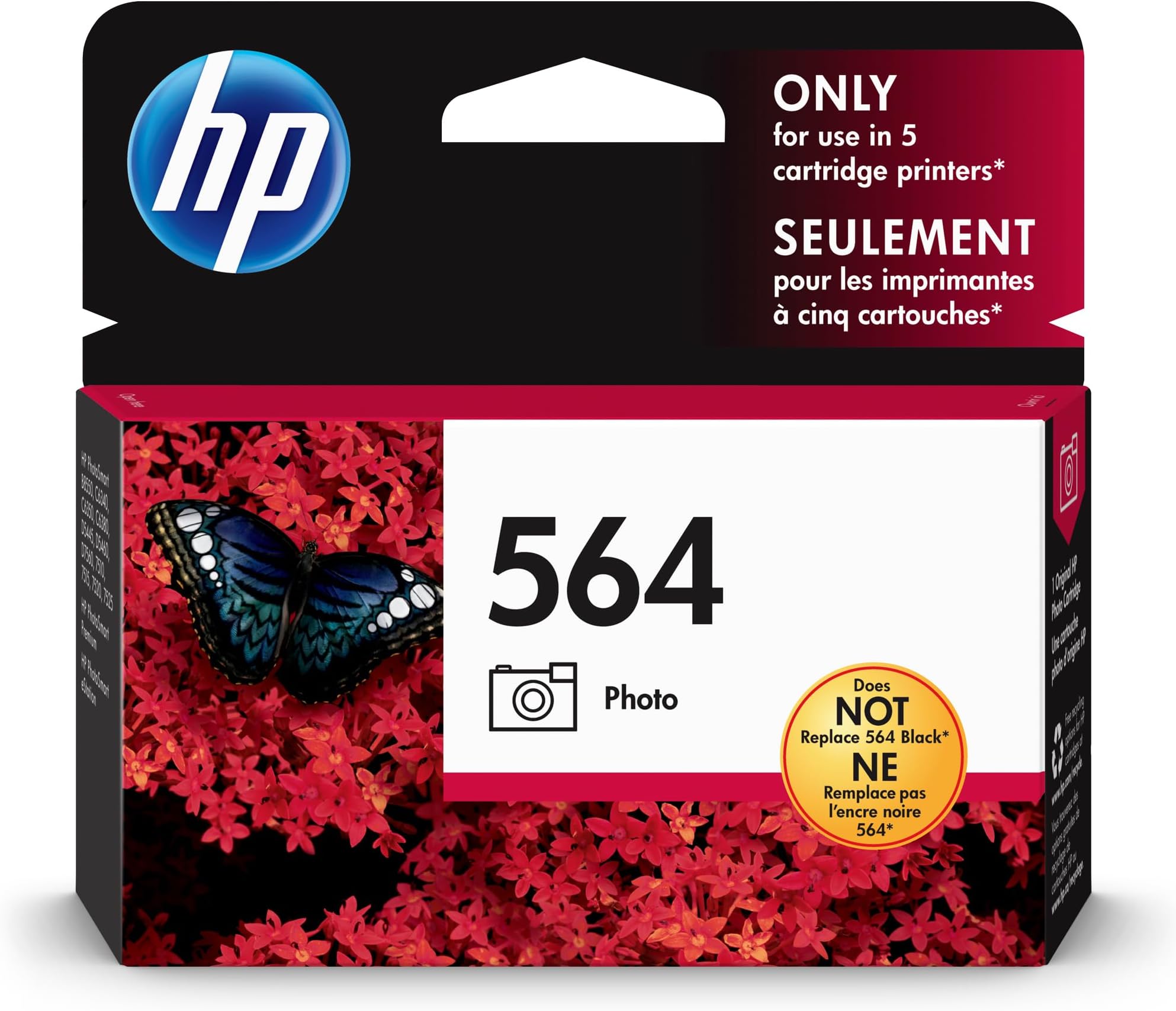 564 Photo Black Ink Cartridge | Works with PhotoSmart B8550, C6300, D5400, D7560, 7500, Premium, eStation | CB317WN
