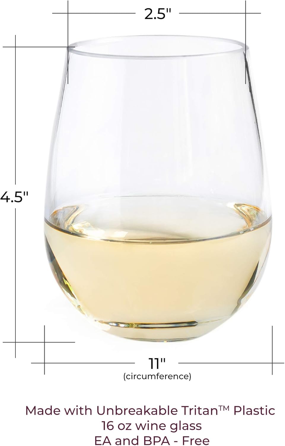 Set of 8 Unbreakable Stemless Wine Glasses – 16oz BPA-Free Tritan Plastic, Reusable & Shatterproof Drinkware for Indoor Outdoor Parties, Dishwasher Safe Crystal Clear Bar Glasses