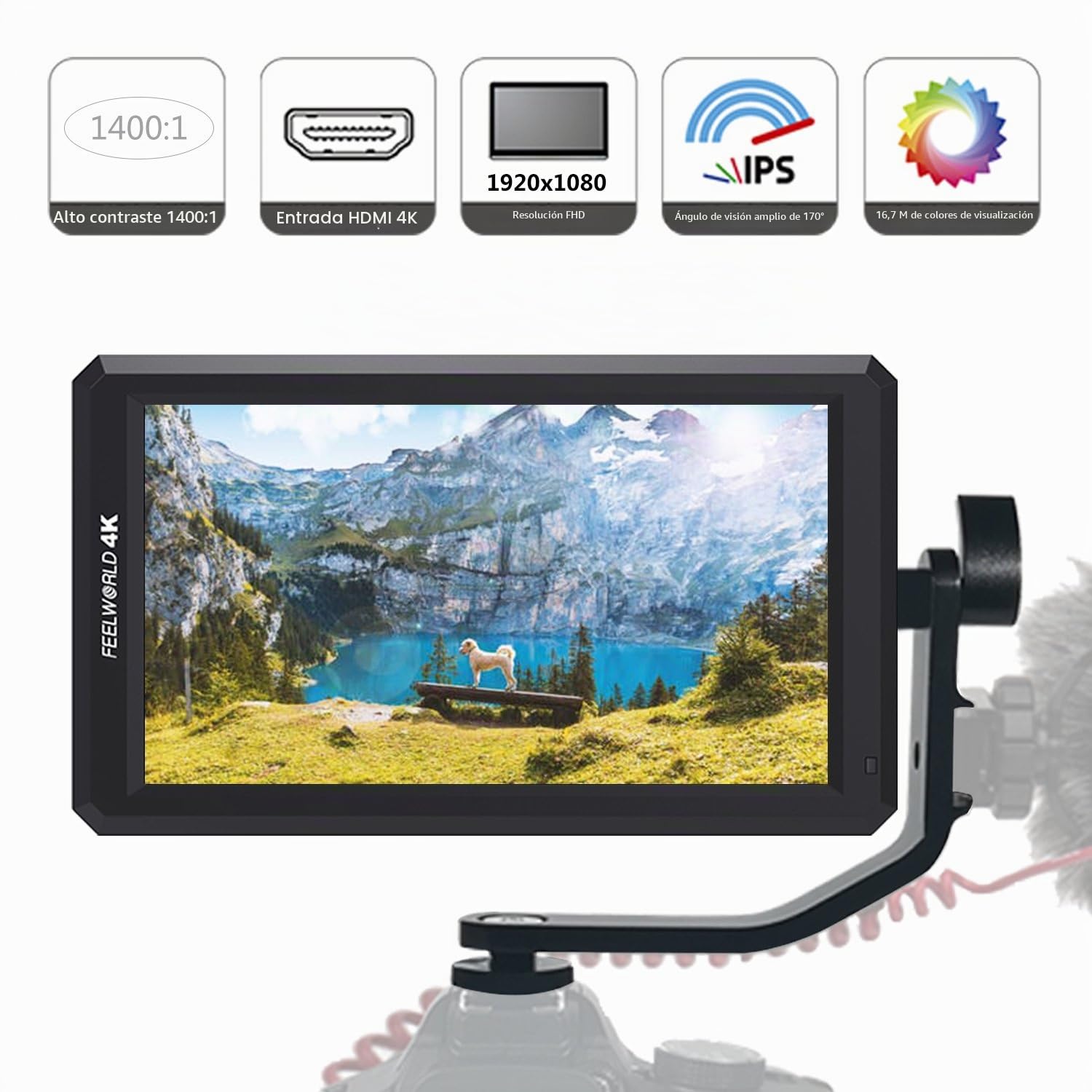 Feelworld F6 DSLR Monitor, 4K HDMI 5.7 "IPS 1920X1080 Field Monitor para cámara