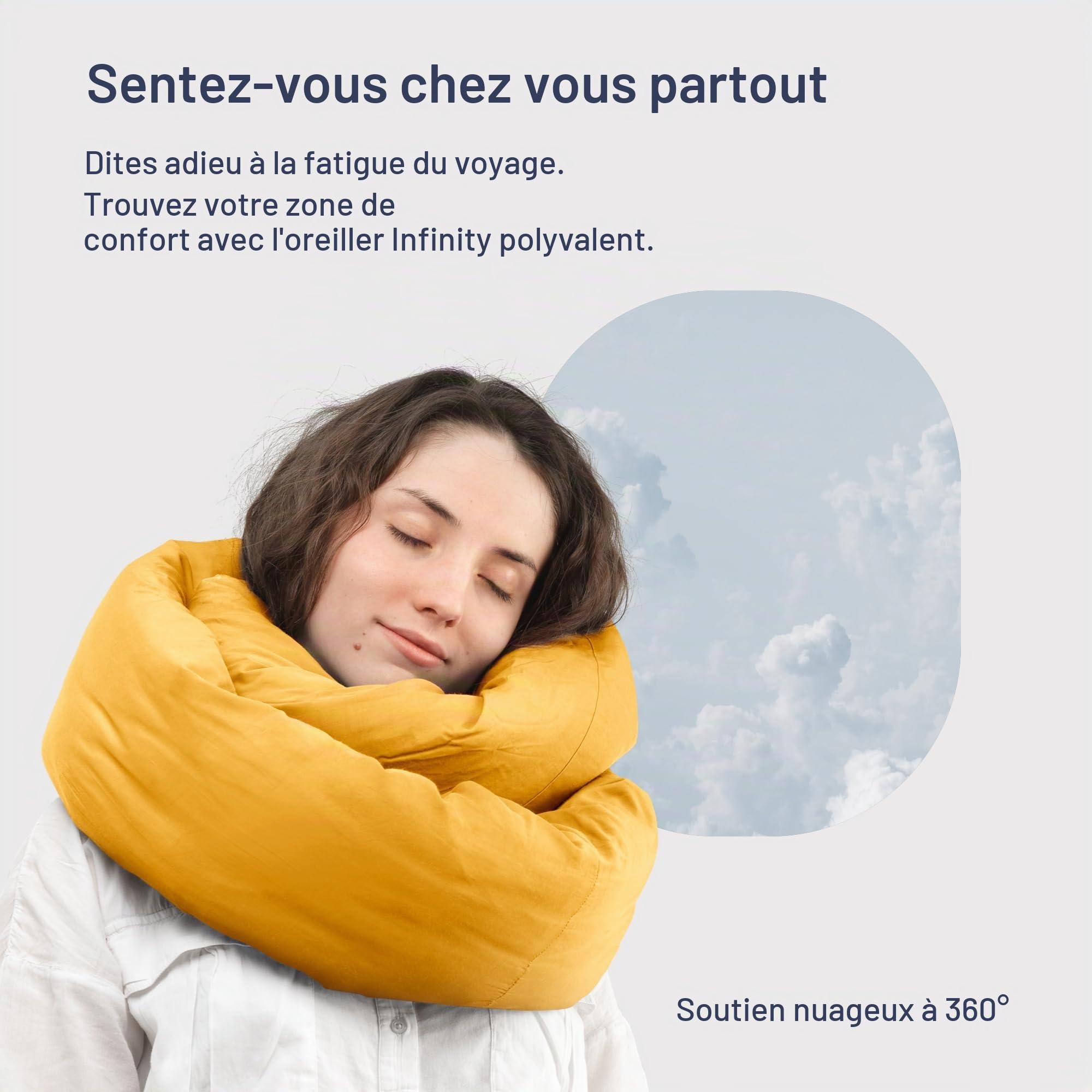 Huzi Oreiller Infinity – Oreiller de Voyage – Écharpe Polyvalente et Douce à 360° – Lavable en Machine – pour la Maison, Les Voyages en Avion, Les Voyages en Voiture (Jaune Ocre)