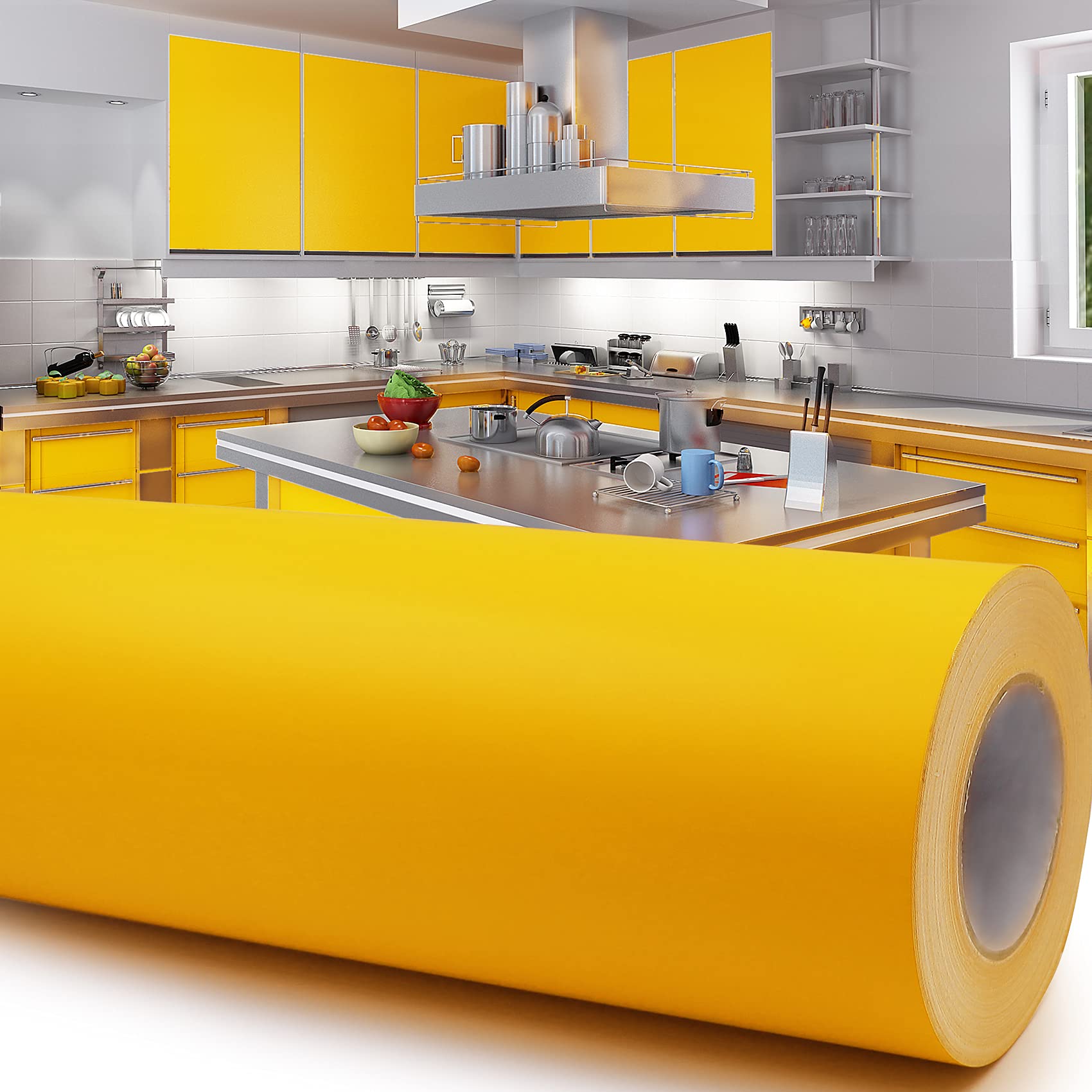 Film adhésif brillant ou mat pour meubles, cuisines ou salle de bains (021 jaune, mat) 10 m x 63 cm