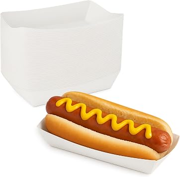 MT Products White Paper Hot Dog Tray/Plate - Standard Size Disposable Food Trays Pack of 50 - Made in USA