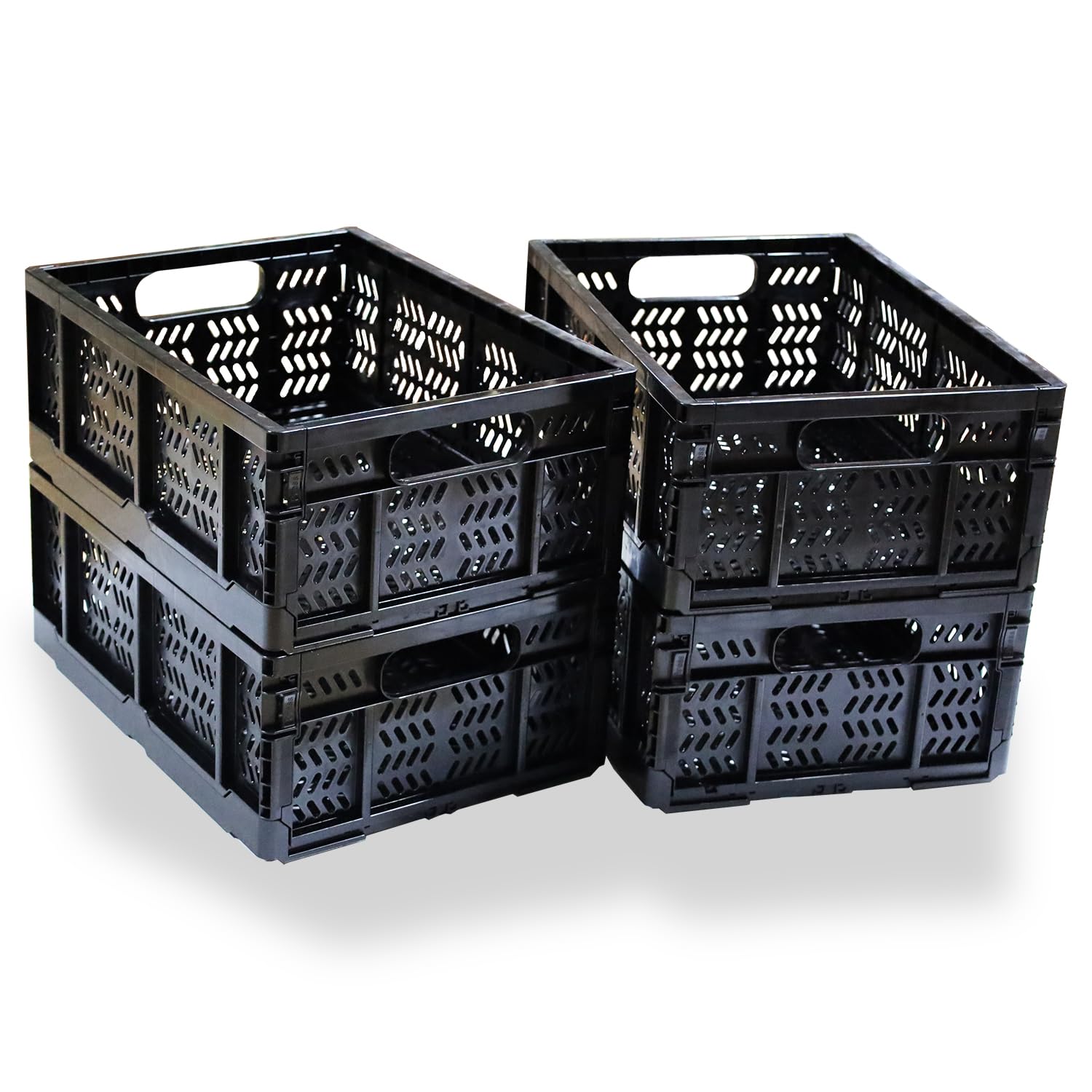 KINGSUSLAY4 Pack Plastic Storage Crates, Home Kitchen Office Storage Box, 20L Foldable Storage Basket Bins for Foods, Fruits, Vegetables, Snacks, Clothes,Toys, Pantry Storage,Christmas gifts(Black)