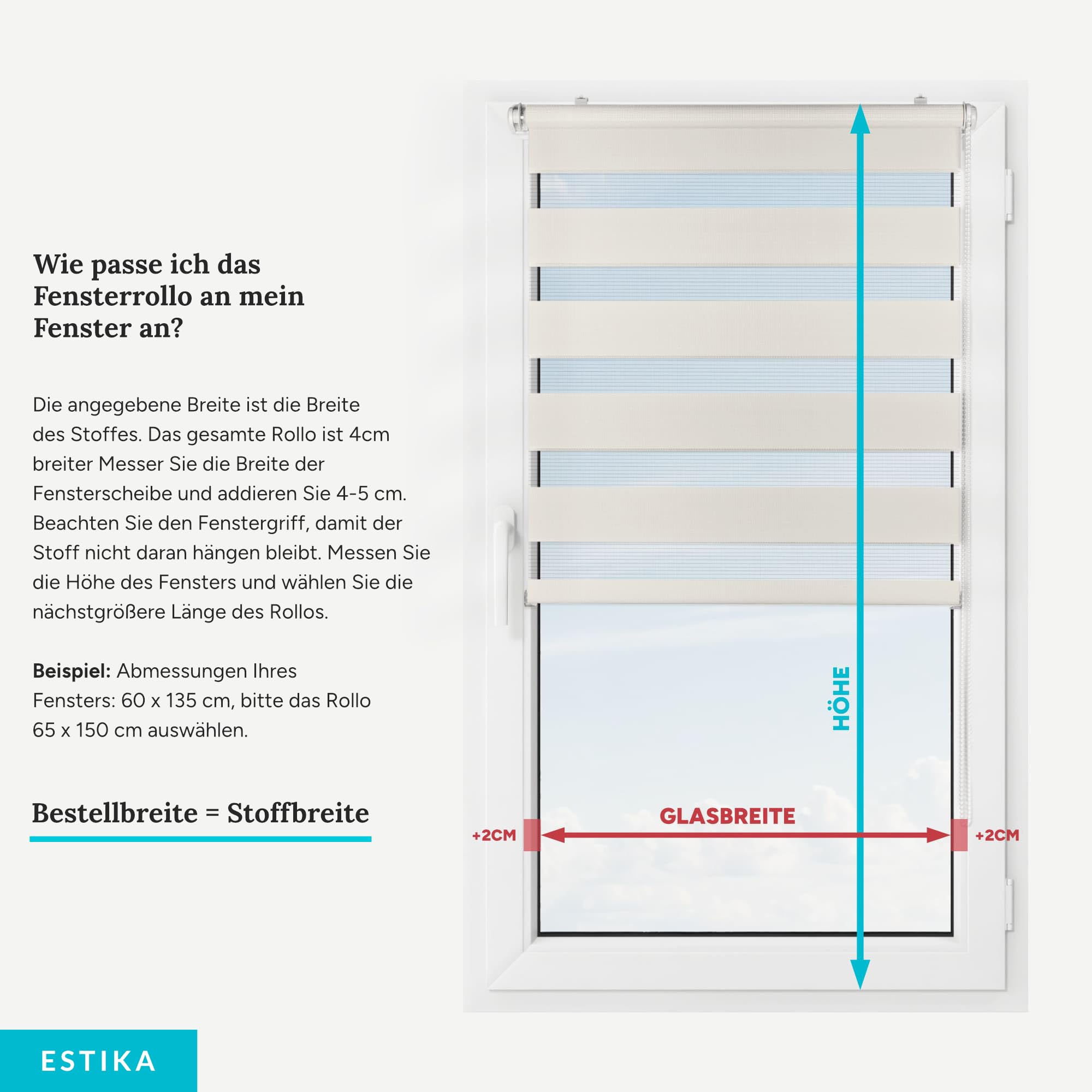 Estika Store Enrouleur Jour Nuit Klemmfix sans perçage, 2 pièces dans Le Set - 50 x 220 cm - Crème - Store à enroulement, Double Tissu, pour fenêtres intérieures, Store Duo