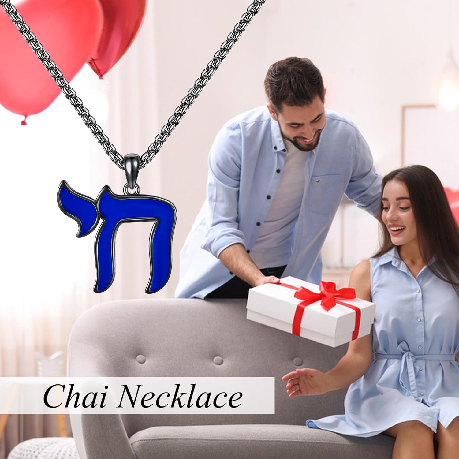 Chai/Star of David/Satanic Upside Down Pentagram Sterling Silver Blue Letter Black Pendant Necklace Black Chai Jewelry for Women Men - Image 7