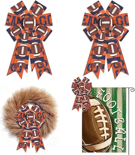 2 lazos de fútbol para corona de Super Bowl, lazo de corona de fútbol para decoración de fiesta de fútbol, día de juego, arco de corona deportiva