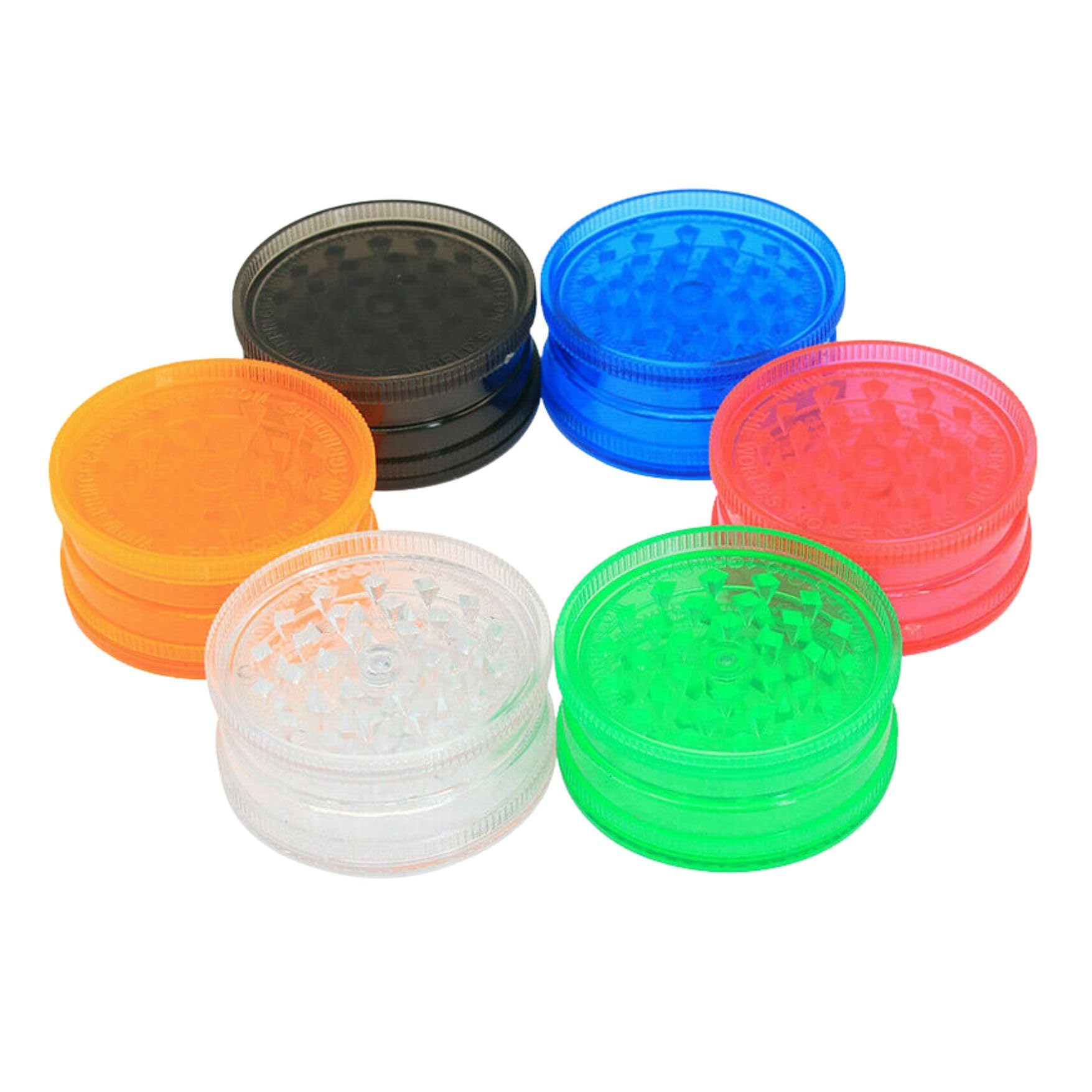 Premium Plastic Herb Grinder, Portable 50mm,60mm, Spice Grinder with Magnetic Lid, 4-Part, Grinder with Shark Tooth Shredding Stash Storage (40mm Random Colour 3pcs)