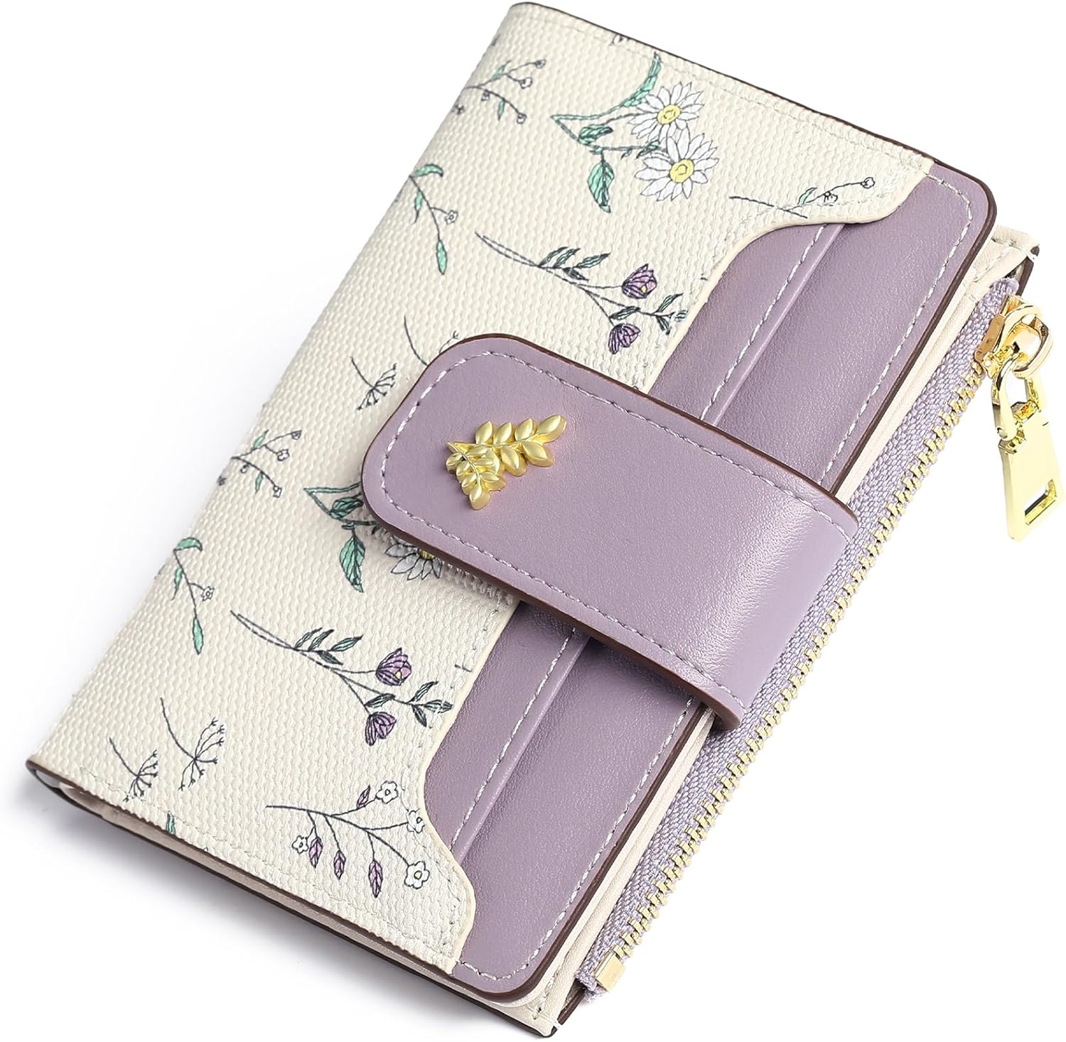 GAEKEAO Small Wallets for Women RFID Blocking Leather Bifold Zipper Pocket Wallet Credit Card Holder with ID Window