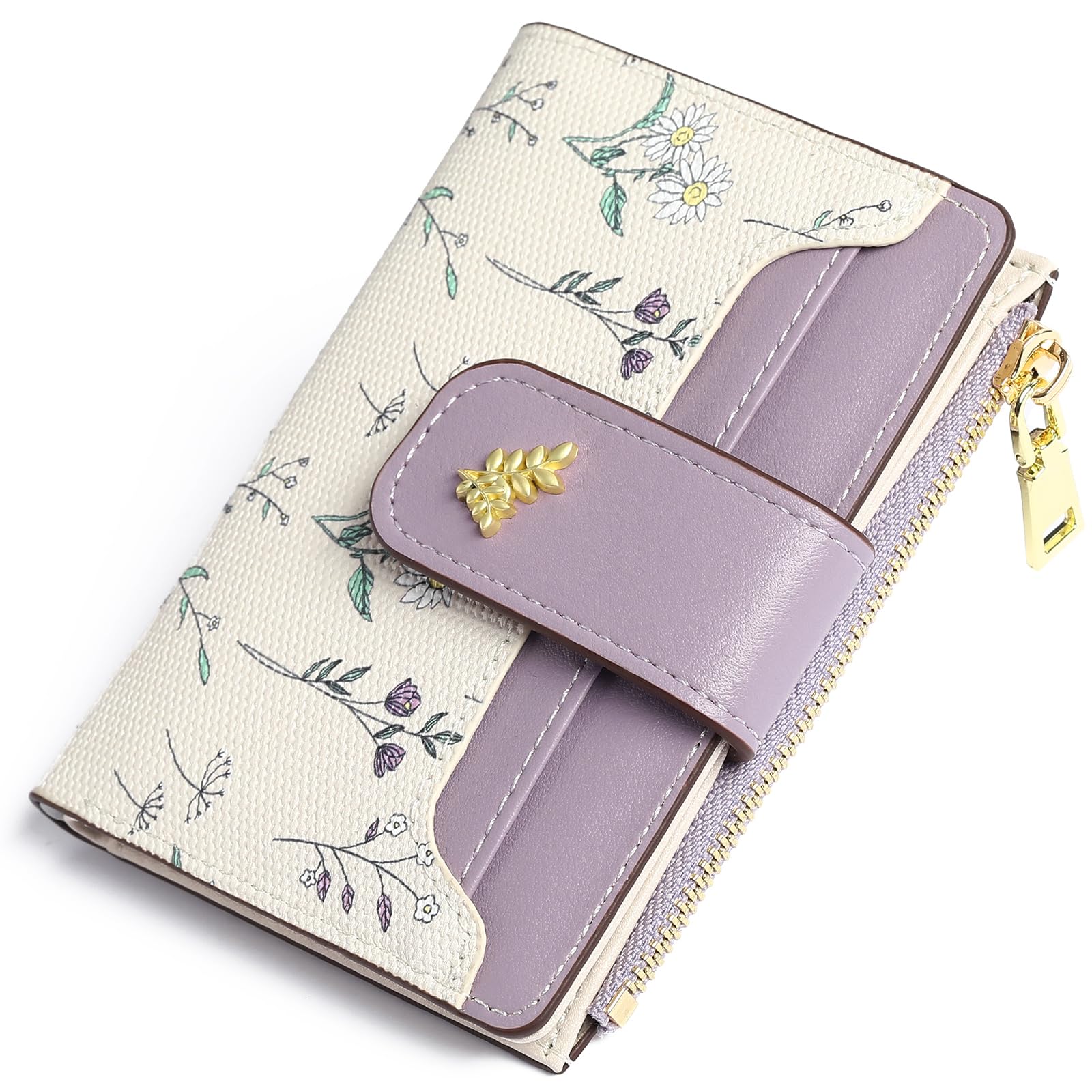 GAEKEAO Small Wallets for Women RFID Blocking Leather Bifold Zipper Pocket Wallet Credit Card Holder with ID Window
