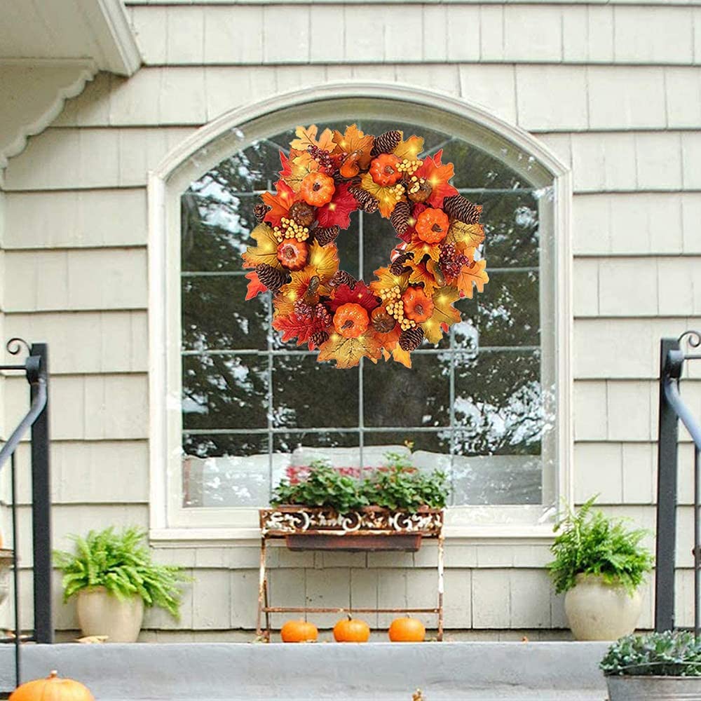 Couronne artificielle de feuilles d'érable et de citrouille blanches, couronne de porte d'entrée imitation automne, couronne décorative, 40 cm | Leroy Merlin