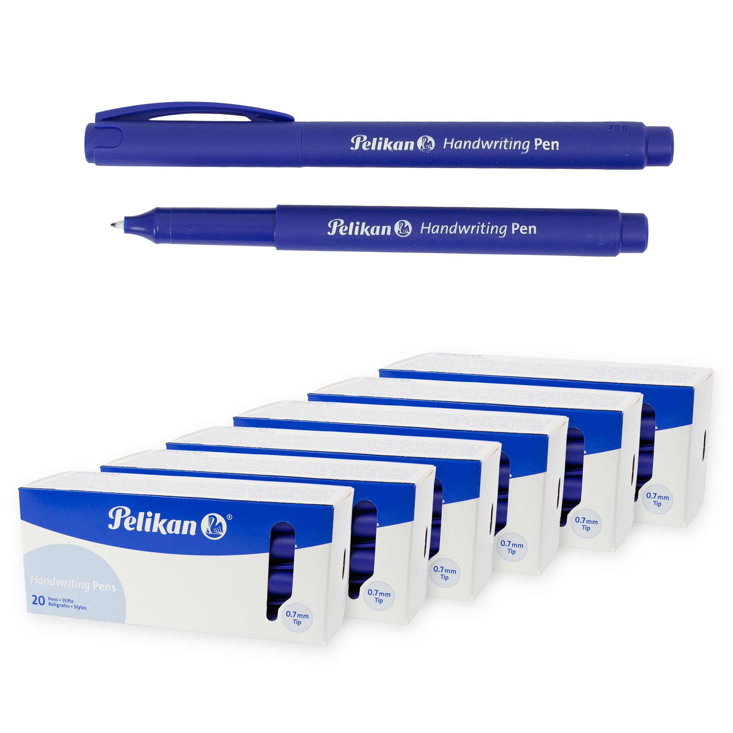 Pelikan Handwriting Pens, Blue Ink, 0.7 mm Nib, Ergonomic Round Barrel, Smooth Writing – Pack of 120 for Schools & Offices