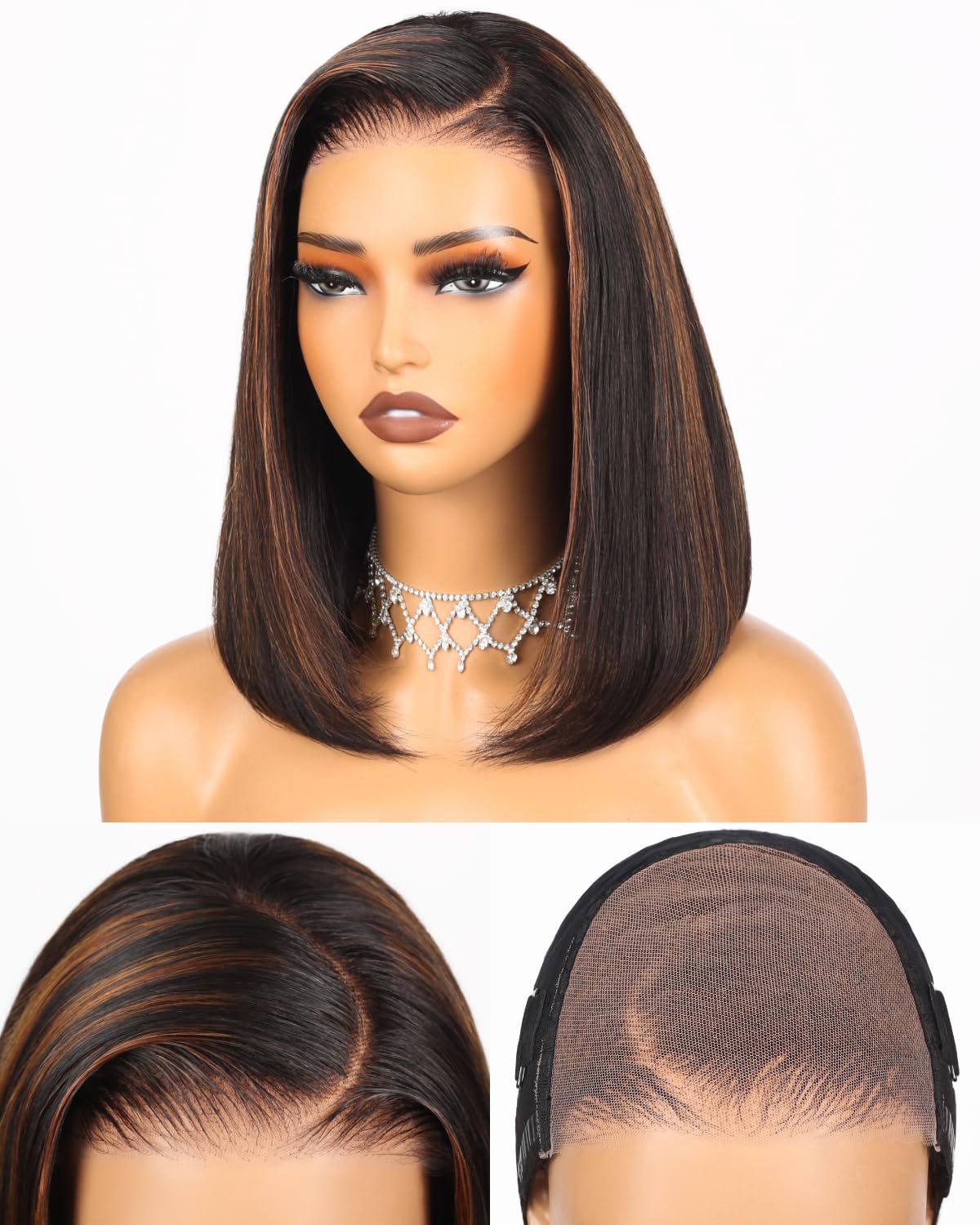 Arabella 5x6 Bob Wig Human Hair 1B/30 Highlight Wig Human Hair 210% Density Wear and Go Glueless Wigs Human Hair Pre Cut Pre Plucked Bleached
