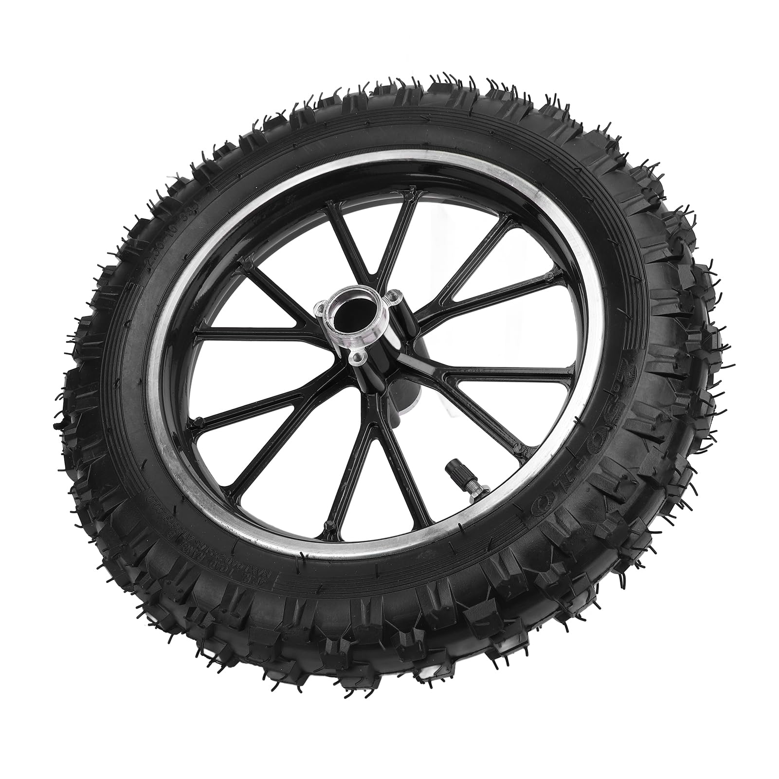 Pneumatico Ruota Anteriore 2.5-10 con Camera D'aria, Gomma E Metallo 10 Pollici per Piccole Motociclette Fuoristrada 49, Parti Ricambio Cerchio Ruota Anteriore Posteriore (BLACK)