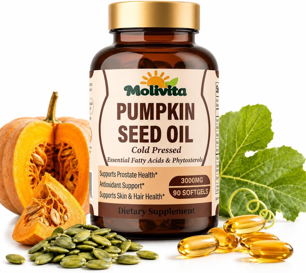 Pumpkin Seed Oil with Saw Palmetto,3000 Mg Per Serving,Cold-Pressed,Non-GMO,Rich in Essential Fatty Acids and Phytosterols,Supports Hair,Urinary Tract,Bladder,and Prostate Health