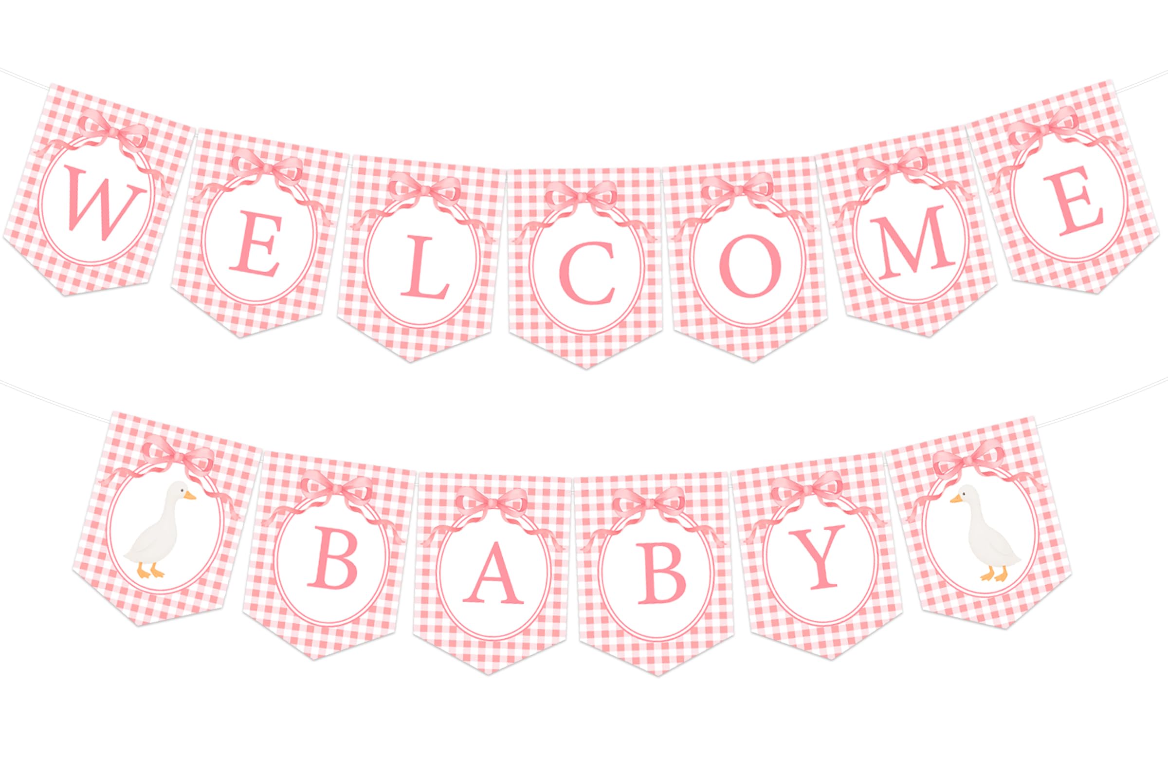 Silly Goose Baby Shower Banner Welcome Baby Sign Pink Bow Tie Banner Gingham Cute Little Goose Farm Animal Decoration For Girls Baby Shower Gender Reveal Decor Party Supplies