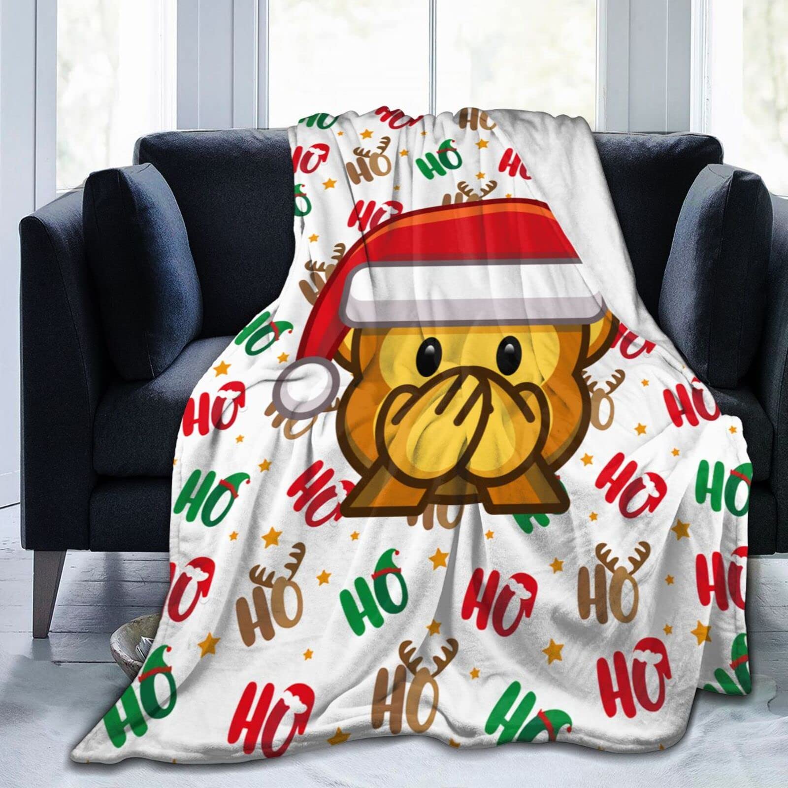 Lsjuee Christmas Monkey Throw Blanket Warm Cozy Blankets Lightweight Soft Cozy Flannel Winter Holiday Blanket for Sofa Couch Bed Office Xmas Gift 60"X50"