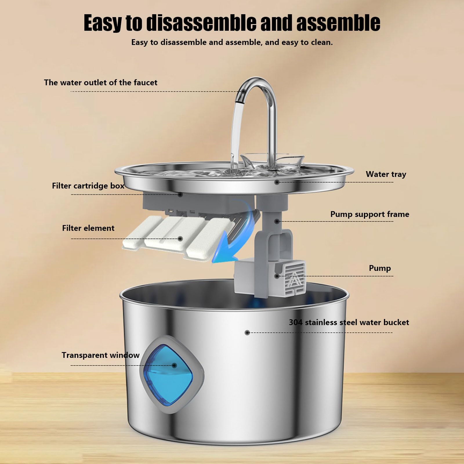 Abbeveratoio in acciaio inox alimentato tramite USB da 3,2 l, include 2 flussi automatici di ossigenazione, design per cani e animali domestici