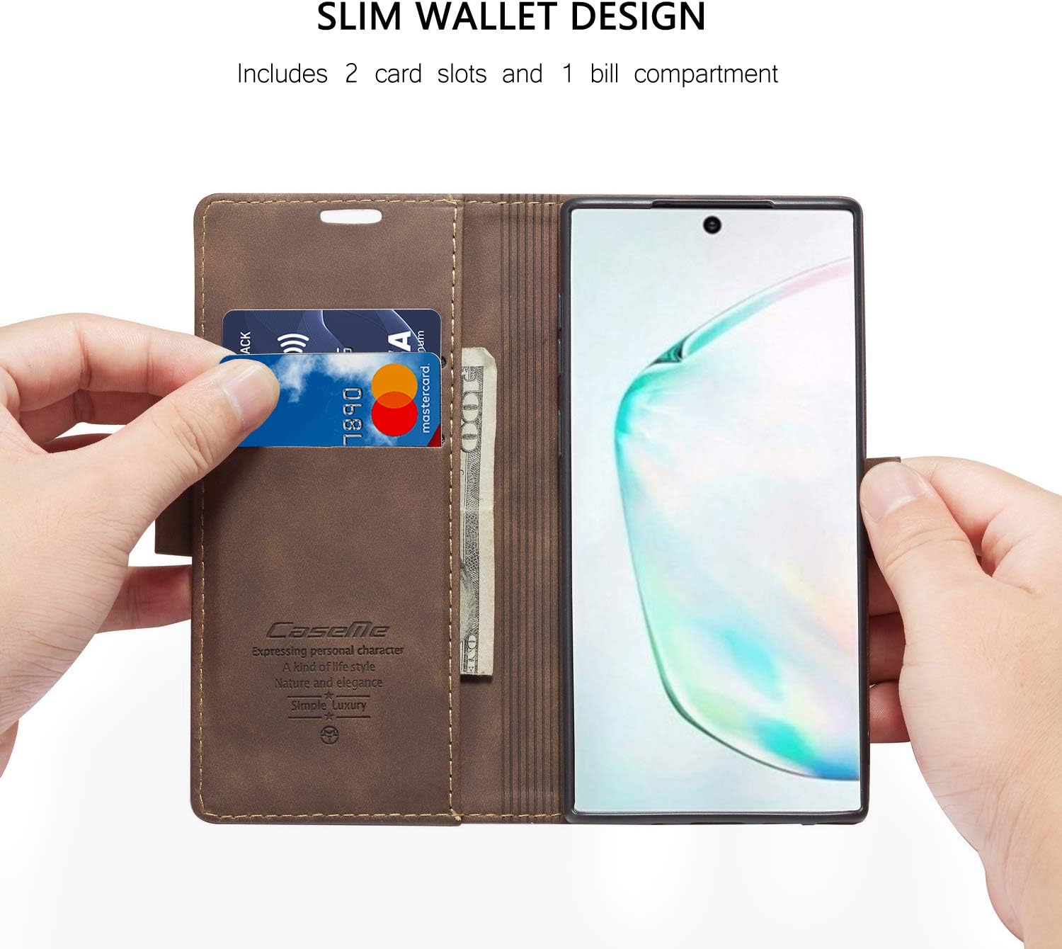 Samsung Galaxy Note 10 Wallet Case, Magnetic Stand Flip Protective Cover Retro Style PU Leather Flip Case with ID & Credit Card Slots Cash Pockets,Stand Holder for Samsung Note 10 6.3 inch(Coffee) - Image 2