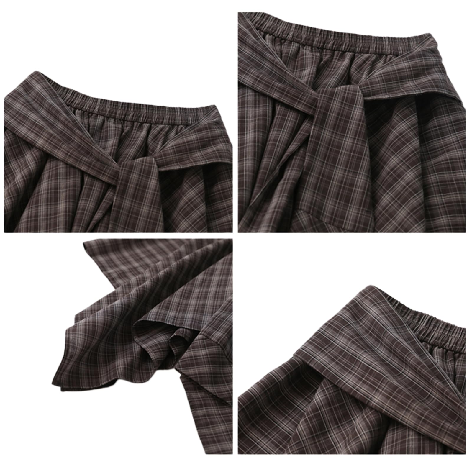 Minigonna Donna Alta Vita Plaid Asimmetrica Corsa Cravatta Frontale A-Line Mini Gonna, Elastico Corsa-HH-l