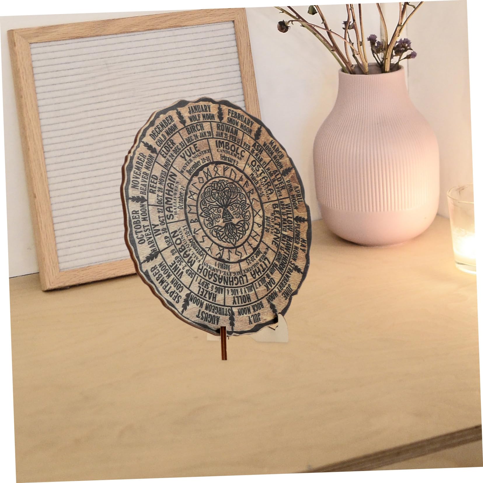 NUOBESTY Wooden Decorations Tree of Life Wall Art Wiccan Calendar Board 2025 Calendar Decorative Wheel Desktop Decoration Wicca Wheel of The Year Wall Decor Altar - Image 3