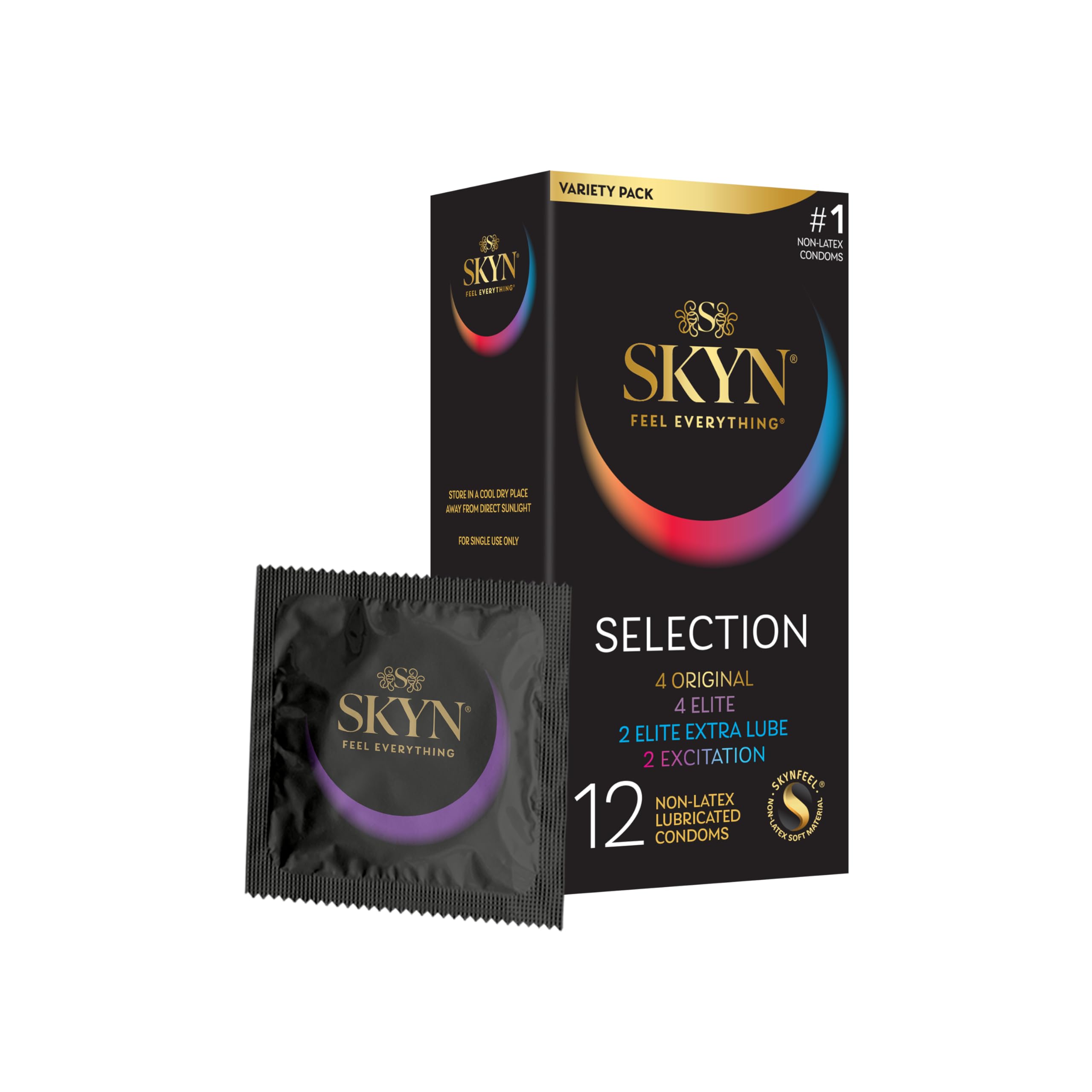 SKYN Selection Non-Latex Condoms - 12 Count - New Variety - SKYN Original, Excitation, Elite & Elite Extra Lube