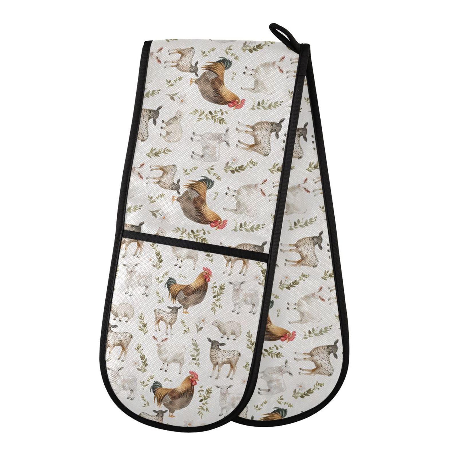 Oven Gloves Double Oven Gloves Farm Animal Chicken Oven Mitts Pot Holder Heat Resistant Quilted for BBQ Baking Kitchen Cooking Gloves
