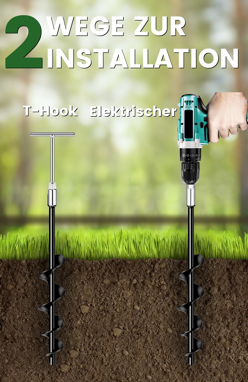 Bodenanker 48 cm, 4er-Pack mit strapazierfähigen Gurten, Bodenanker zum Einschrauben in den Boden für Zelte, Schaukeln, Überdachungen, besonders stabil und einfache Installation