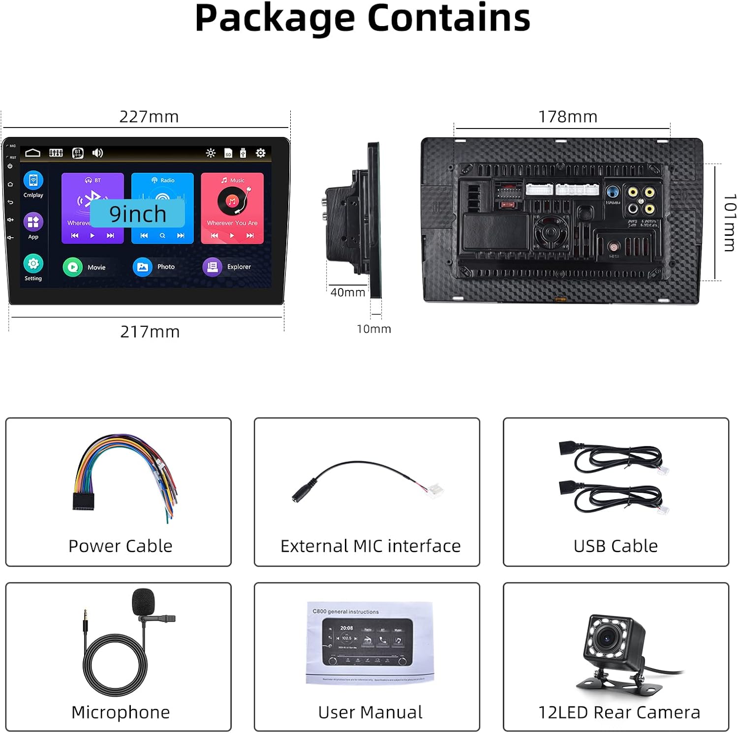 Buy Double Din Car Stereo with Apple Carplay Android Auto, 9 Inch HD