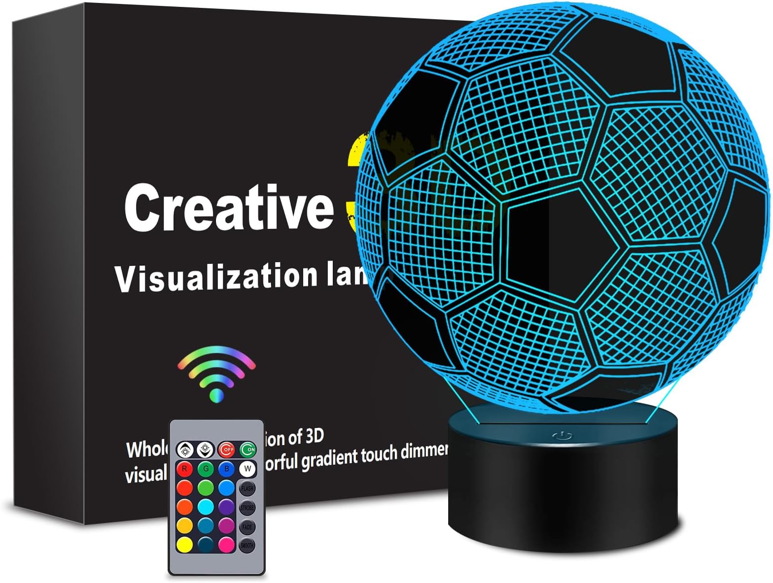 MENOMINO Soccer 3D Night Light, 3D Illusion Lamp with Remote Control 16 Colors Changing, Soccer Accessories Stuff Toys Decor for Fan Boys Girls