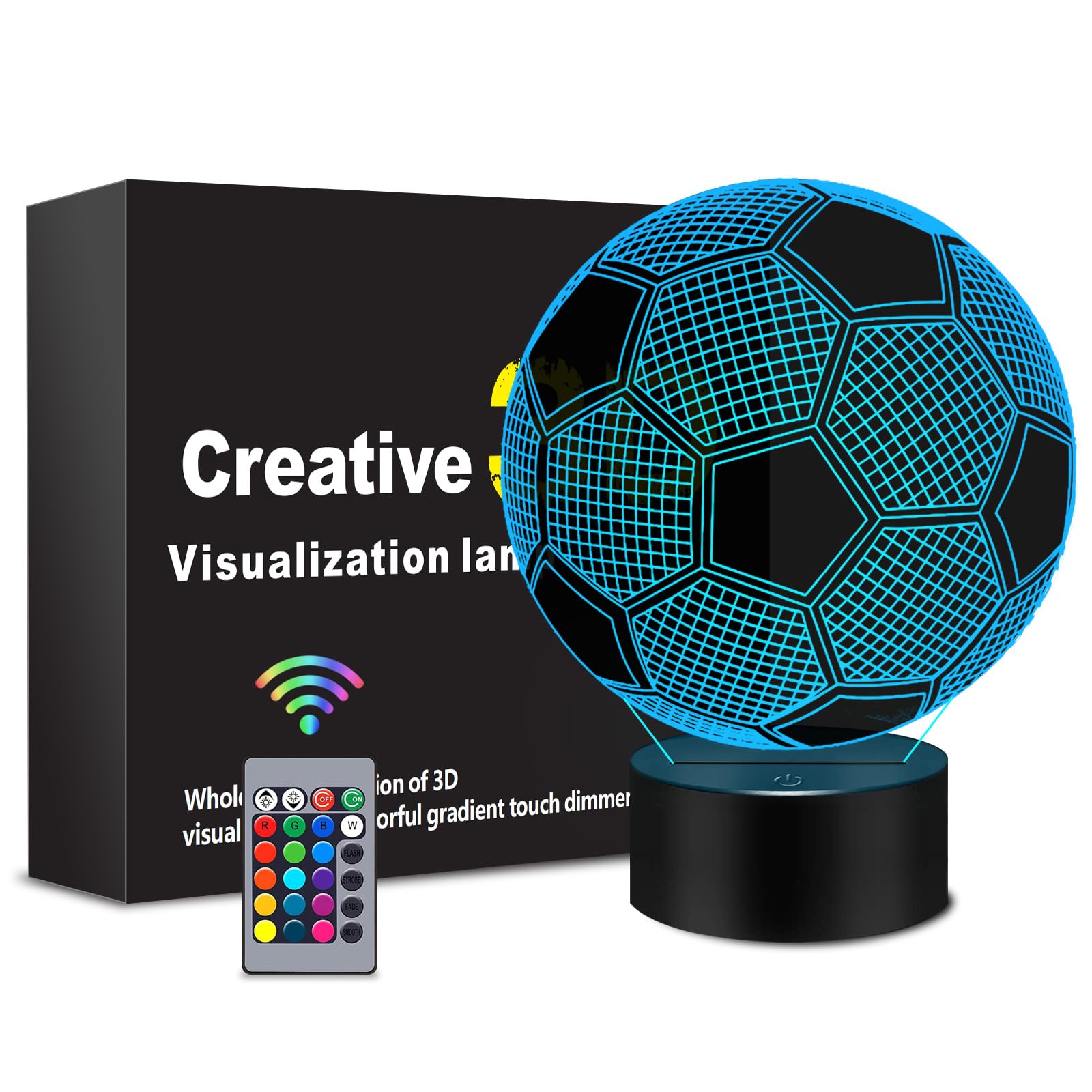 Soccer 3D Night Light, 3D Illusion Lamp with Remote Control 16 Colors Changing, Soccer Accessories Stuff Toys Decor for Fan Boys Girls