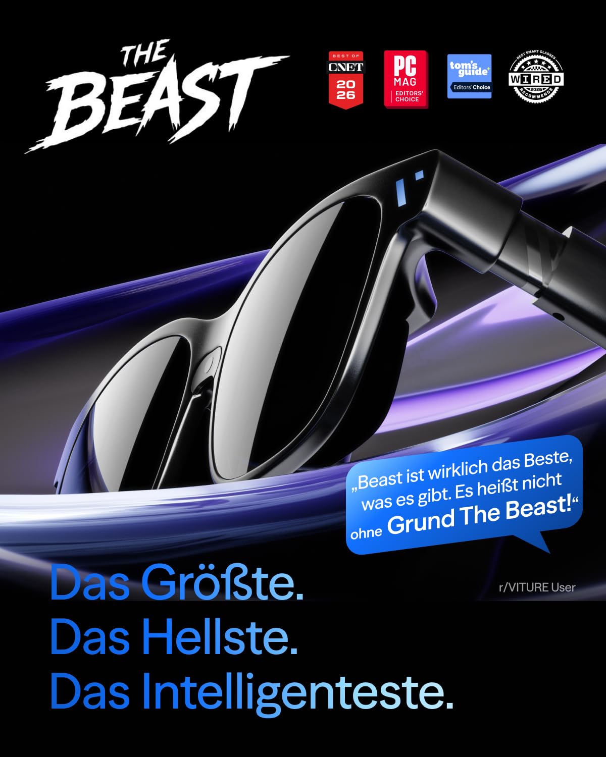 VITURE Beast AR-Brille, 174" 1200p 120Hz, 58° FOV, 3DoF, 1250 Nits-Standard | XR-Brille mit Sony Micro-OLED, HARMAN Audio, 9-stufiges Dimmen, für iPhone/Mac/Android/PC/Steam Deck/Switch 2, Fassung inkl
