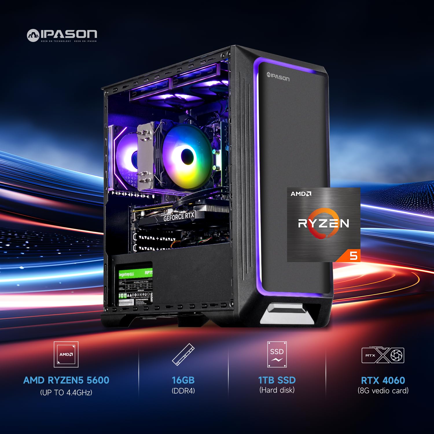Amazon.com: IPASON Gaming PC Desktop – AMD Ryzen5 5600 3.5GHz 