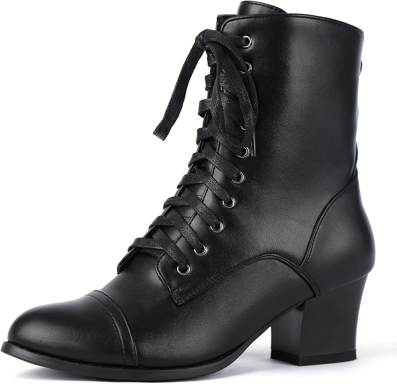 Women's Victorian Ankle Boots Lace UP Boots For Women Booties Side Zipper Block Chunky Mid Heel