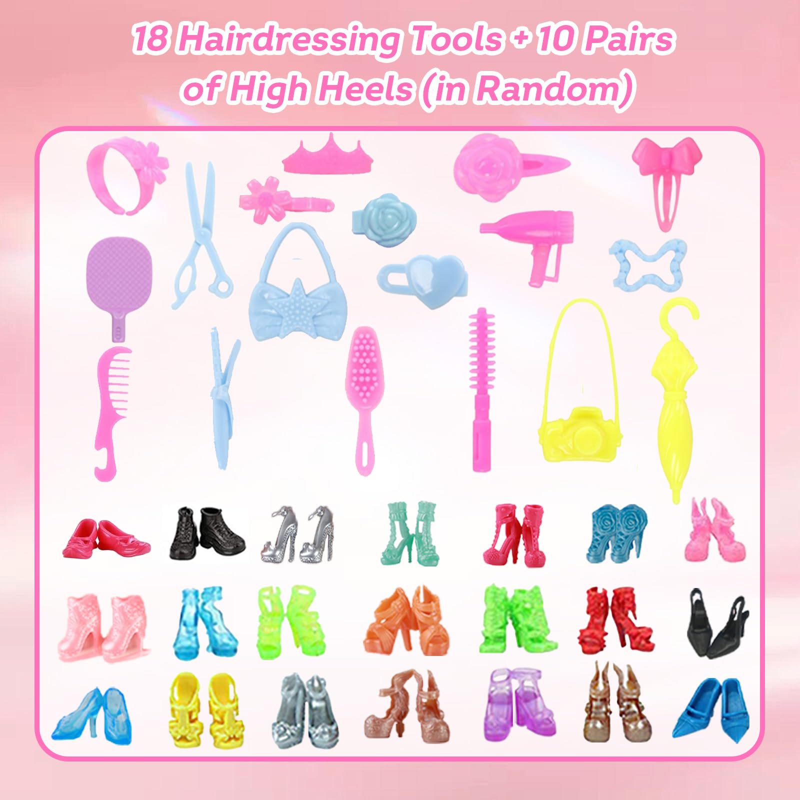 54 Accessoires Vêtements Pour Poupée Barbie 11.5 Pouces - Robes, Chaussures, Sacs - Style Aléatoire
