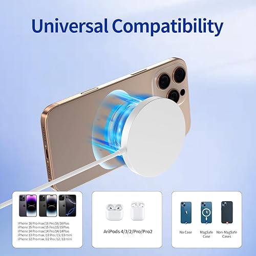 Miniatura 5 de Cargador inalámbrico magnético máximo de 15 W  Almohadilla de carga rápida segura para Mag, compatible con iPhone 1615141312 y AirPods432ProPro2