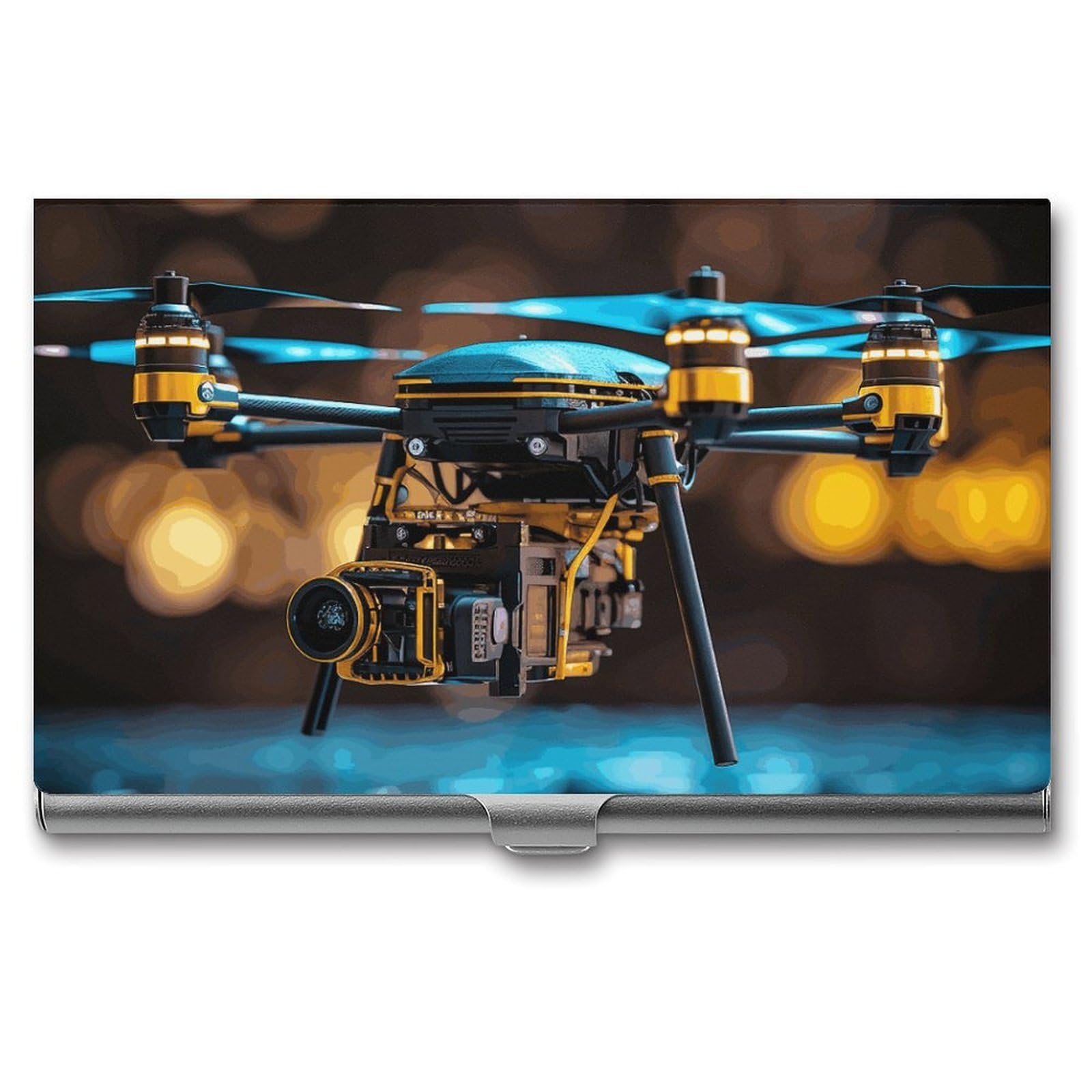 DWVTSLH Drone Business Card Holder, Slim Portable Metal Business Card Case Pocket Wallet Professional Name Cards Holder for 22-30 Cards, Credit Card ID Case/Holder for Men Women