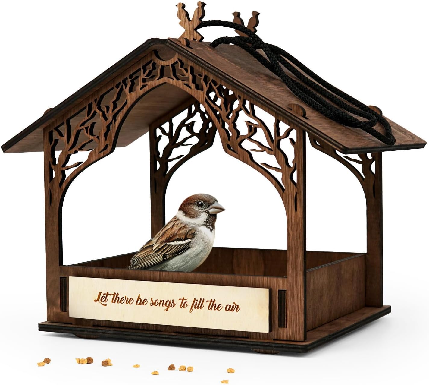 Memorial Bird Feeder, Wooden Outdoor Hanging Bird Feeder for Small Wild Birds, Thoughtful Garden Gift for Sympathy, Mother’s Day, Remembrance, or Nature Lovers
